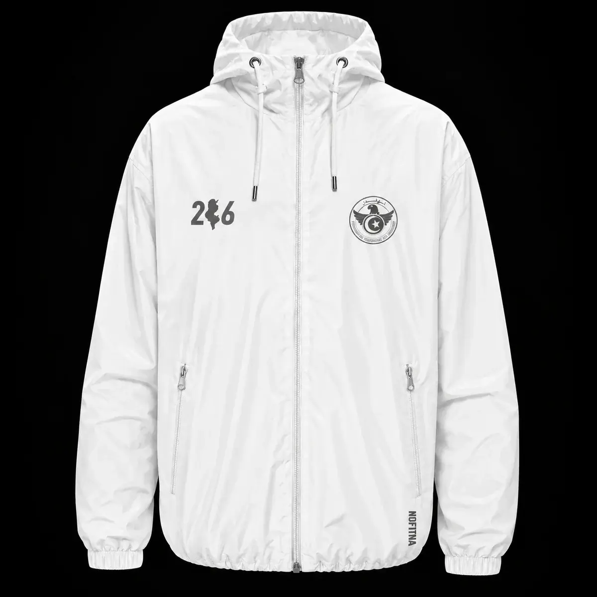 Veste blanche 216 Tunisie, précommande réfléchissante NO FITNA